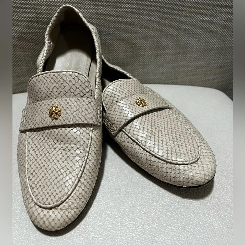 Tory Burch Logo Nude Leather Ballet Loafers Flats Women’s Size 8